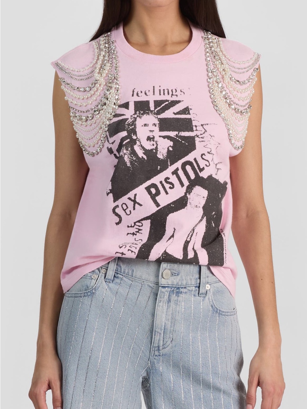 ALICE + OLIVIA Micah Embellished Muscle T-Shirt - Pink - Size XS